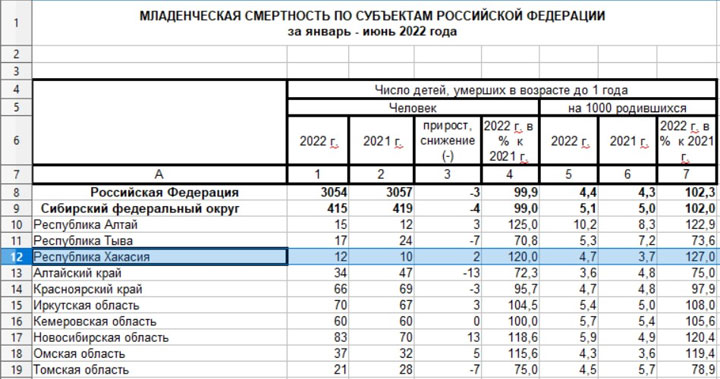 В Хакасии за полгода умерло 12 младенцев