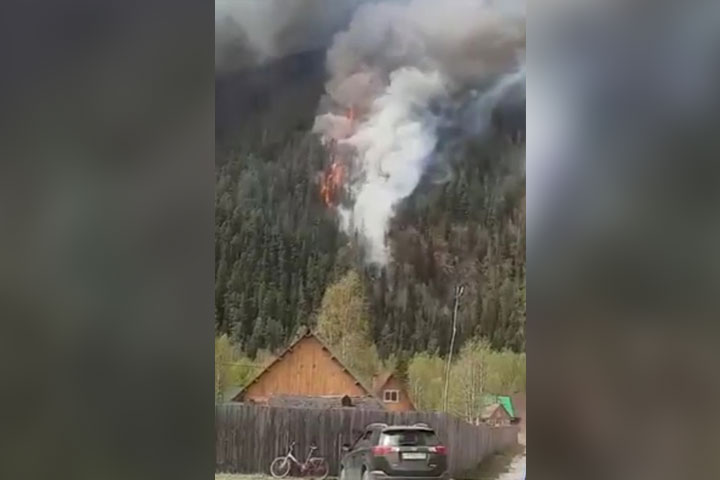 Страшные кадры таежного пожара запечатлели в Хакасии